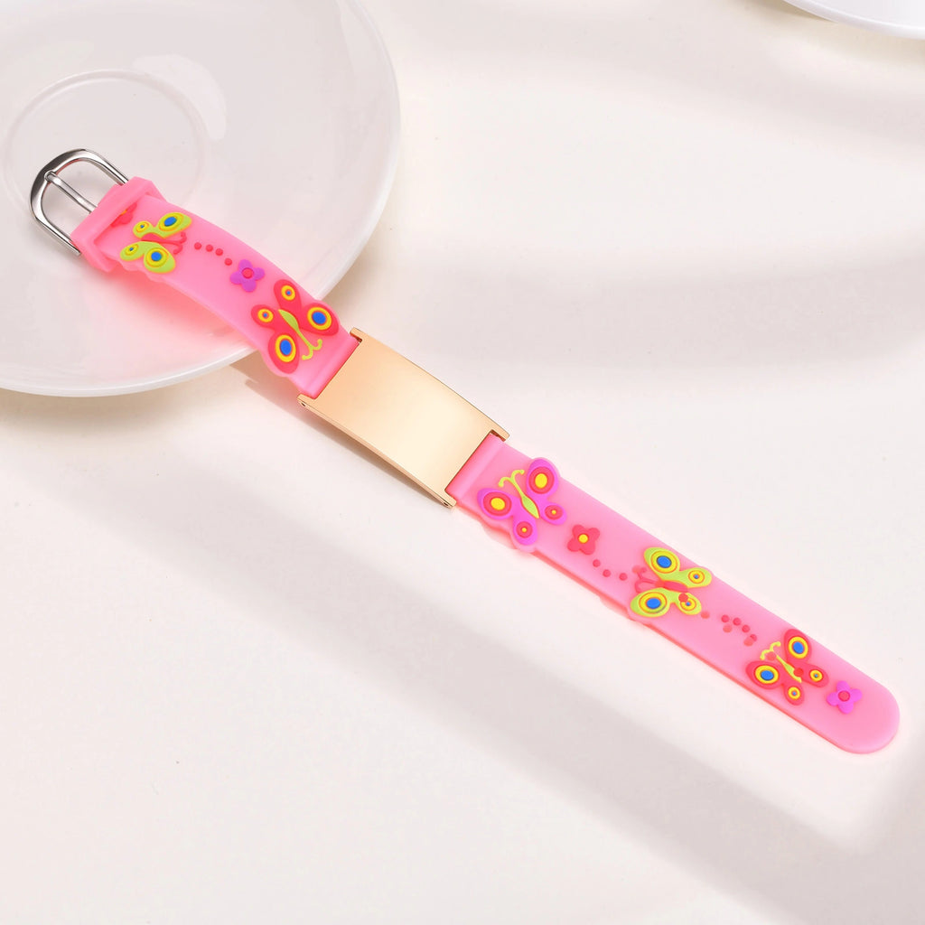 Personalized Kids Medical ID Bracelet with Pink Butterfly Silicone Band
