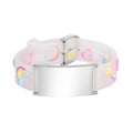 Personalized kids medical ID bracelet with stainless steel engraving plate and white rainbow silicone band