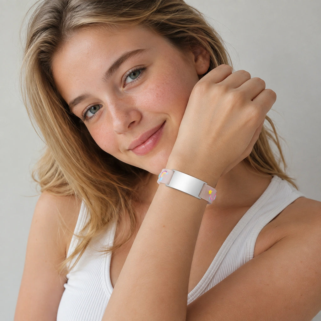 Personalized Kids Medical ID Bracelet with Rainbow Silicone Band