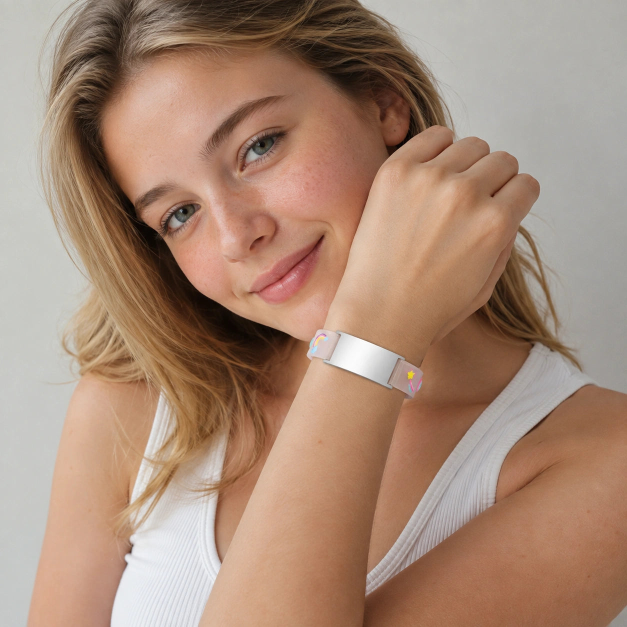 Personalized Kids Medical ID Bracelet with Rainbow Silicone Band