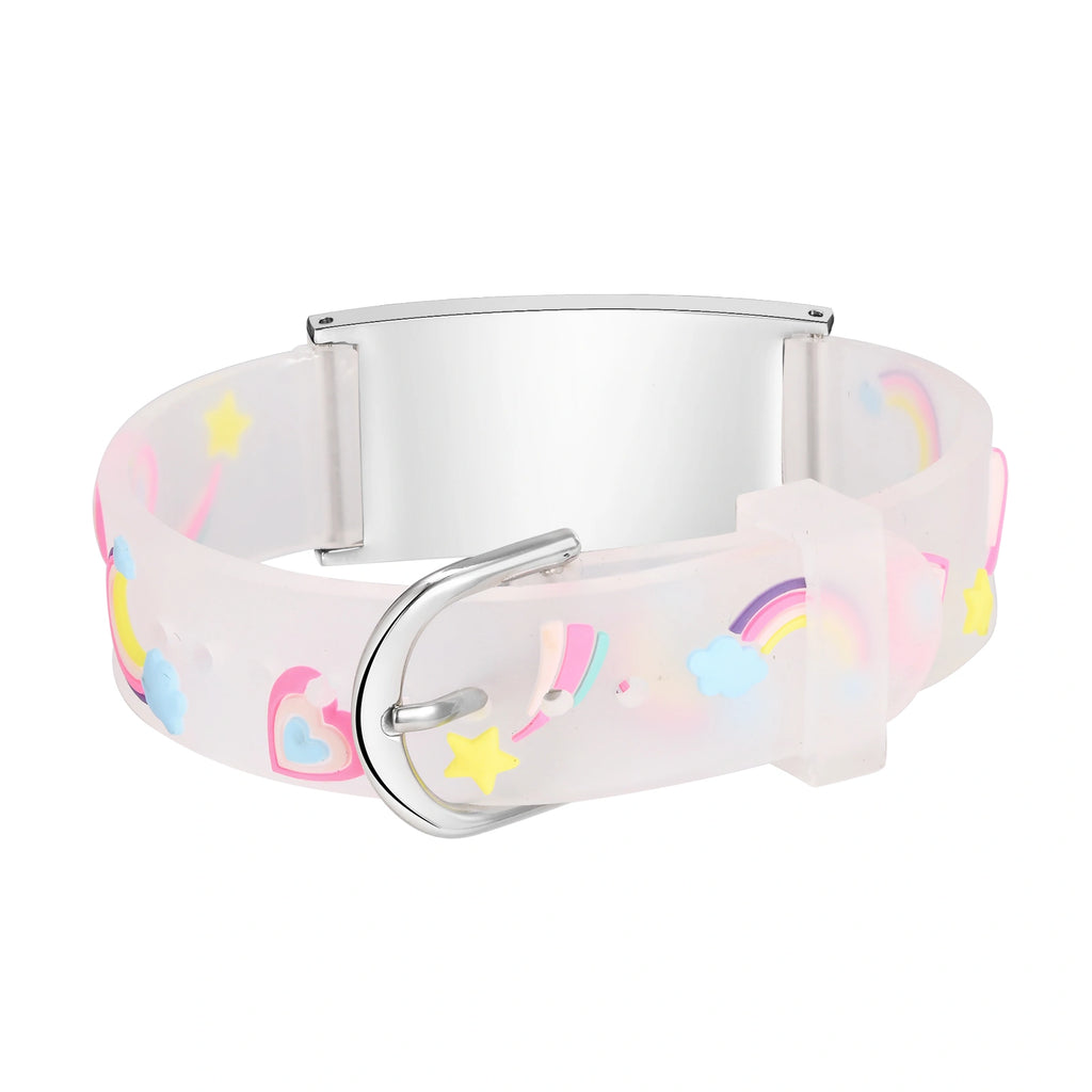 Personalized Kids Medical ID Bracelet with Rainbow Silicone Band