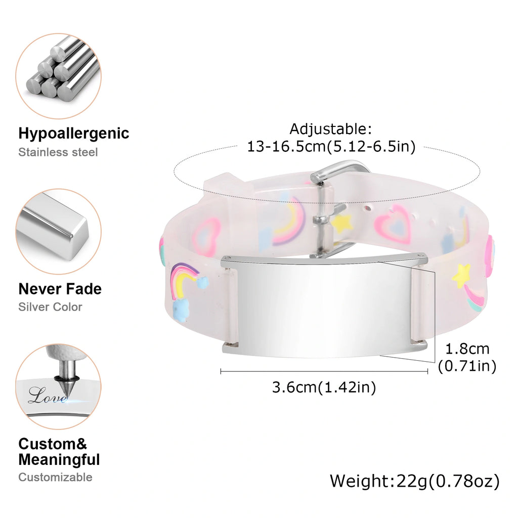 Personalized Kids Medical ID Bracelet with Rainbow Silicone Band