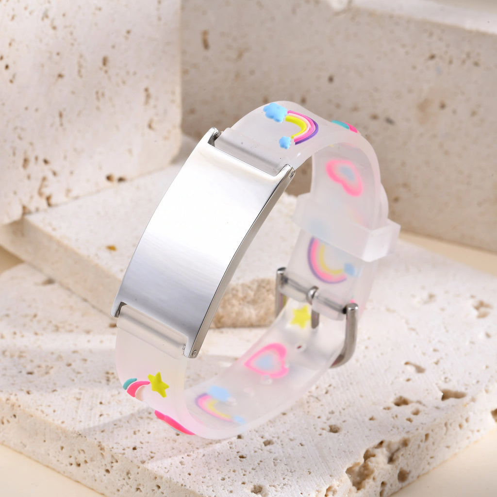 Personalized Kids Medical ID Bracelet with Rainbow Silicone Band