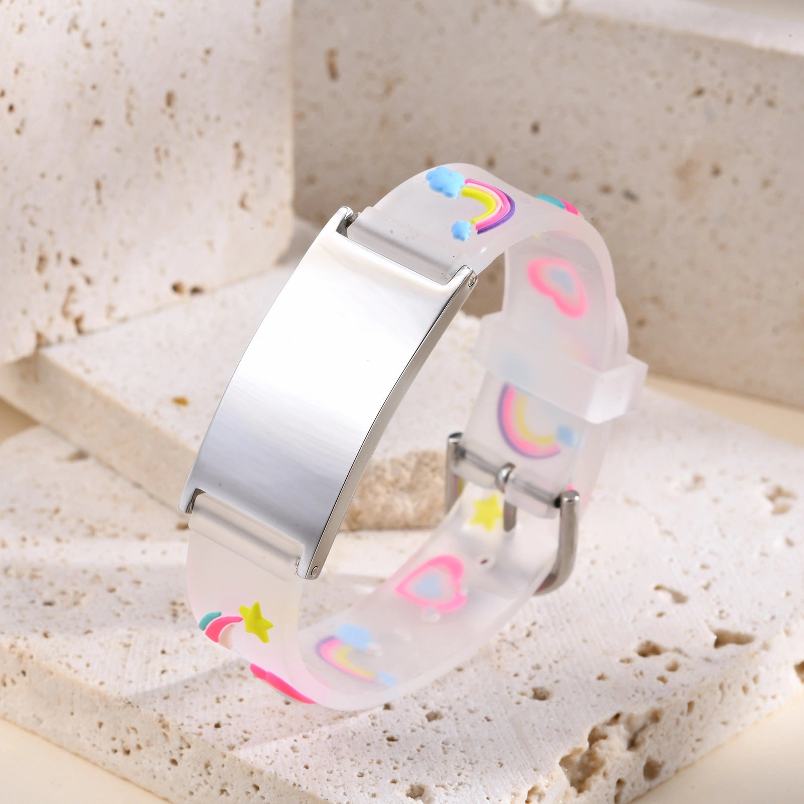 Personalized Kids Medical ID Bracelet with Rainbow Silicone Band