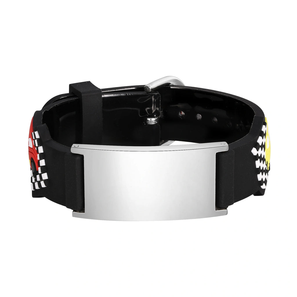 Personalized Kids Medical ID Bracelet with Racing Car Silicone Band