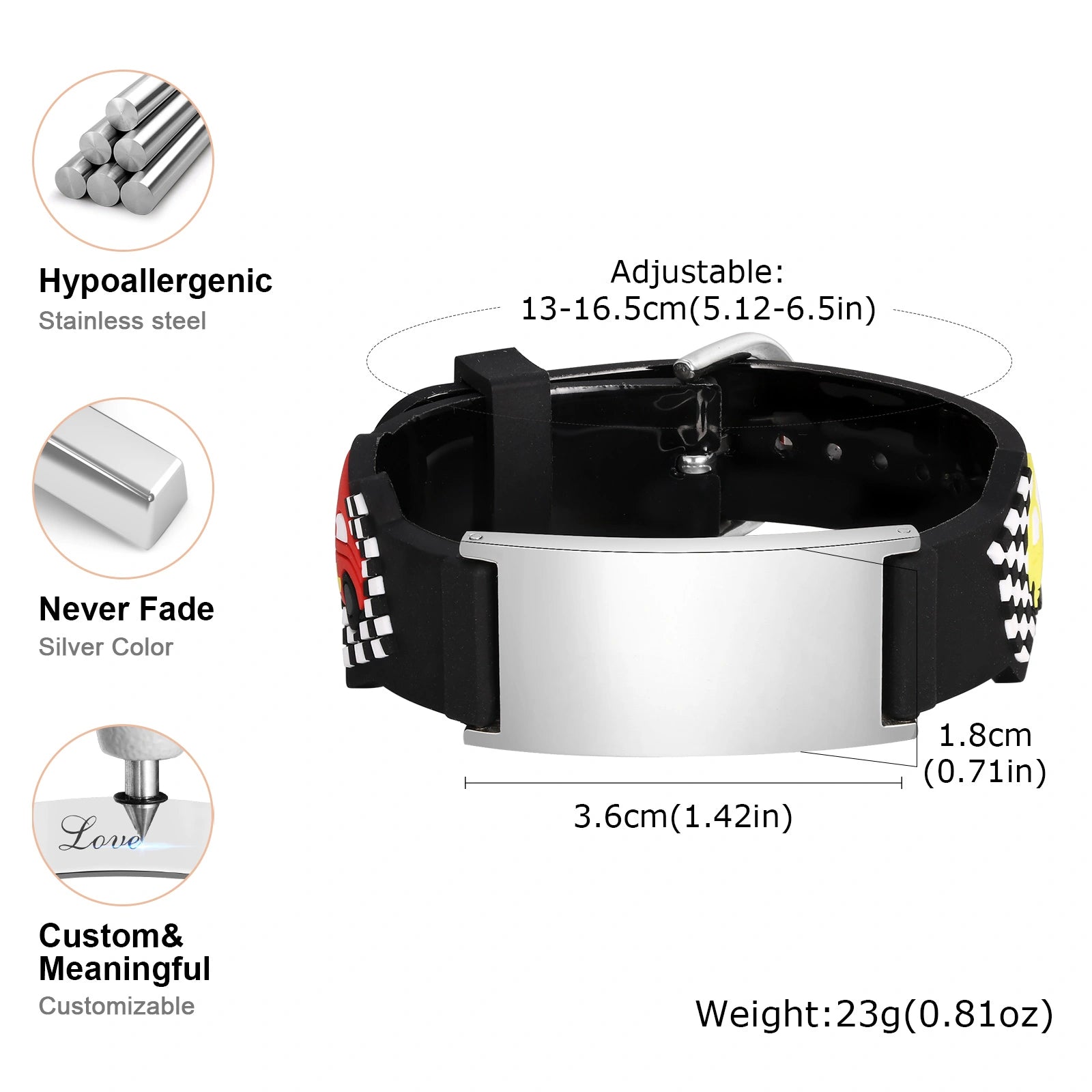 Personalized Kids Medical ID Bracelet with Racing Car Silicone Band