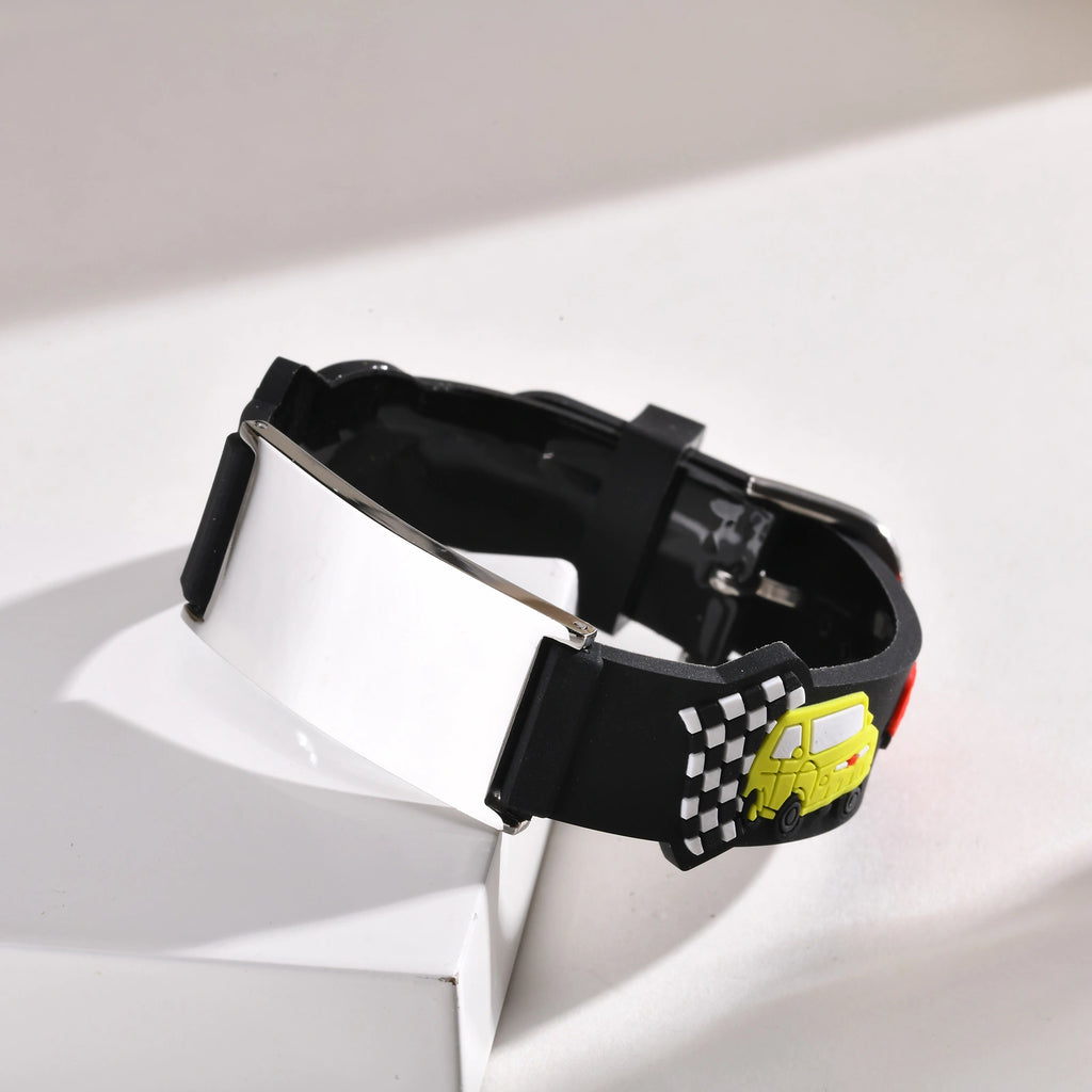Personalized Kids Medical ID Bracelet with Racing Car Silicone Band
