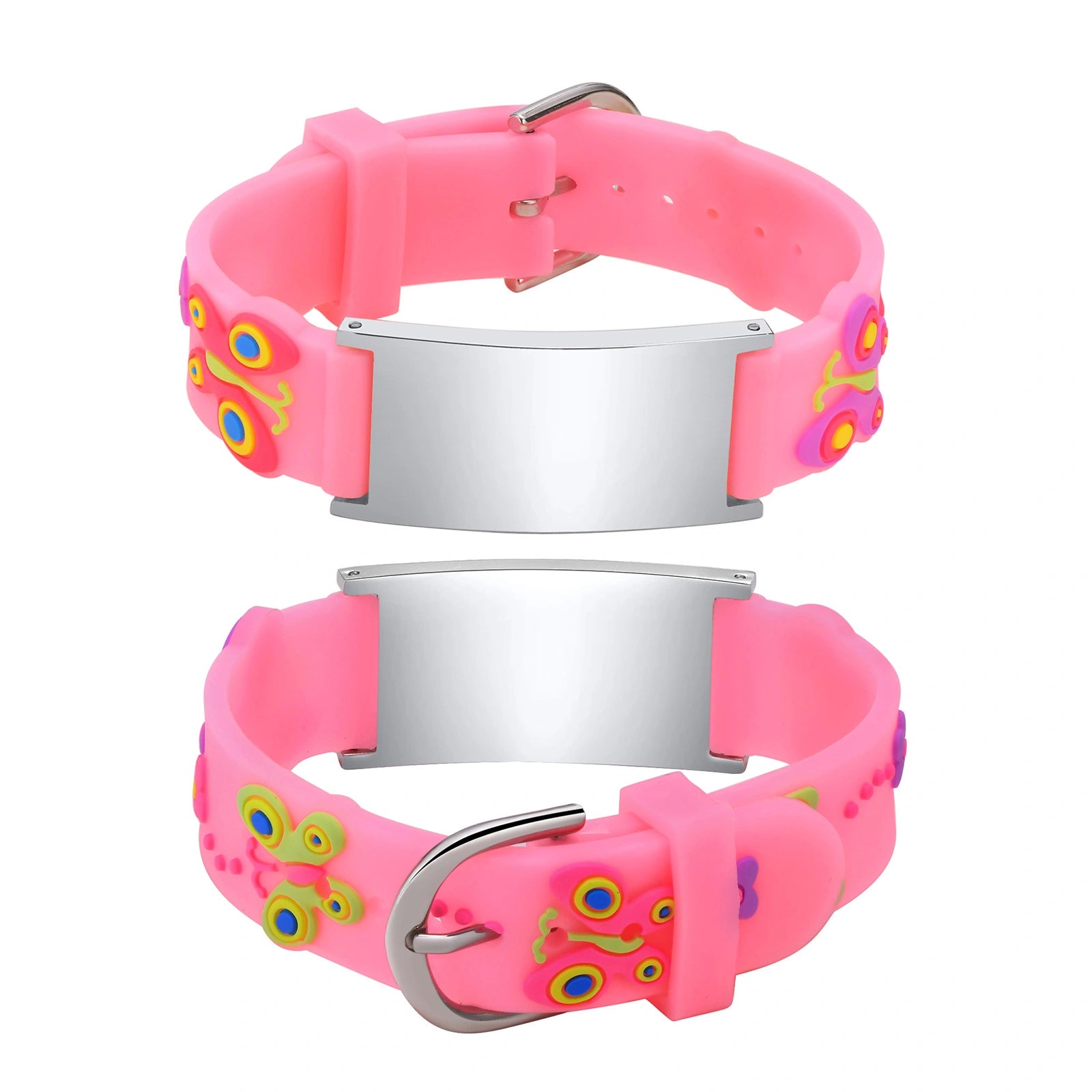 Personalized Kids Medical ID Bracelet with Pink Butterfly Silicone Band