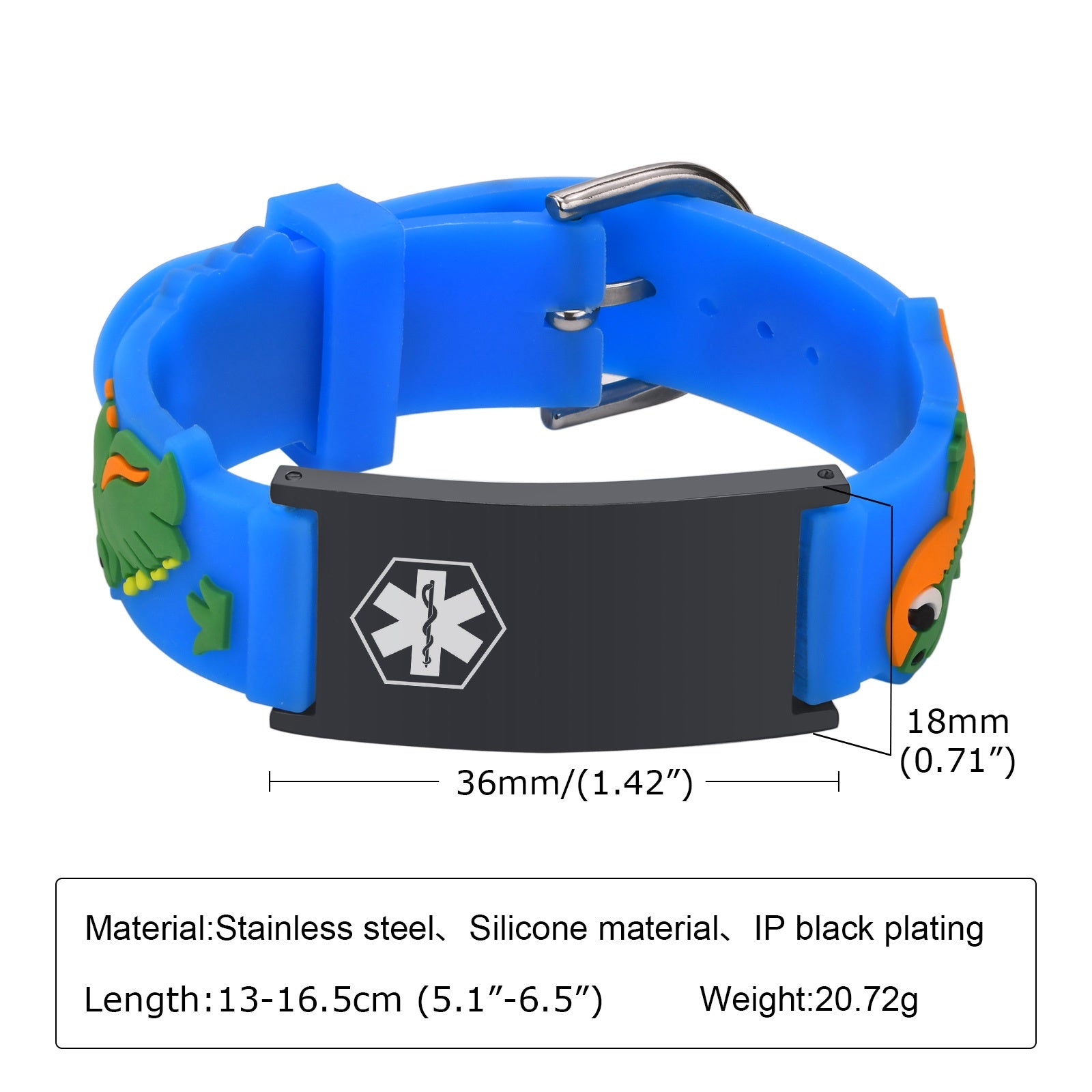 Custom Adjustable Silicone Kids Medical ID Bracelet-Blue & Black