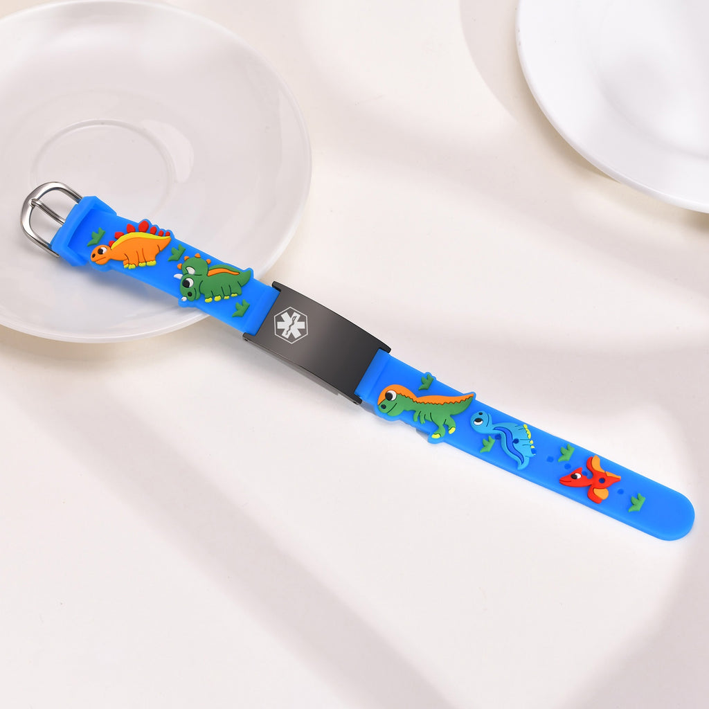 Custom Adjustable Silicone Kids Medical ID Bracelet-Blue & Black