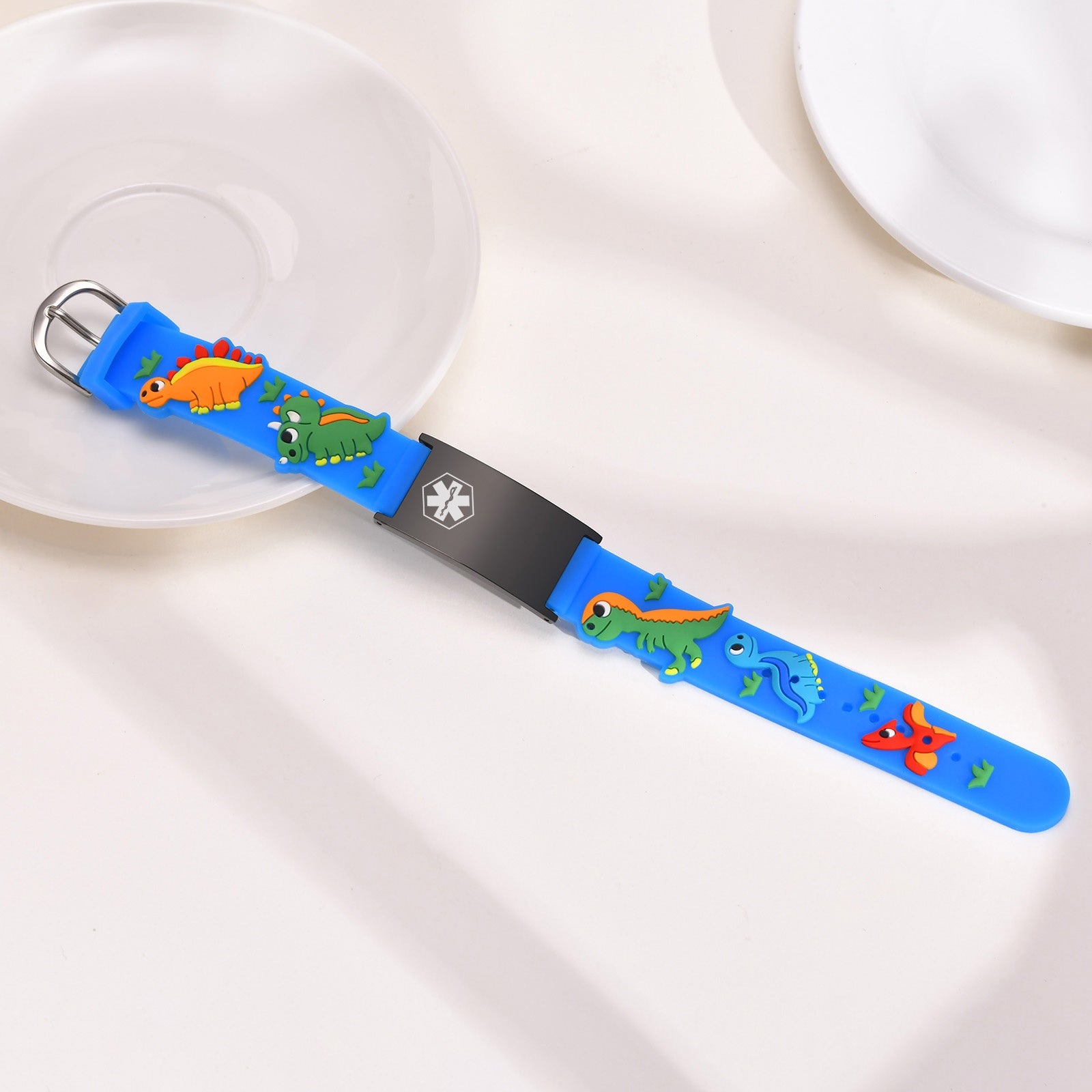 Custom Adjustable Silicone Kids Medical ID Bracelet-Blue & Black