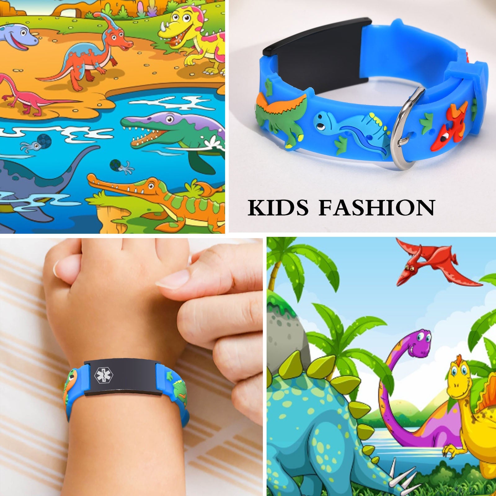 Custom Adjustable Silicone Kids Medical ID Bracelet-Blue & Black