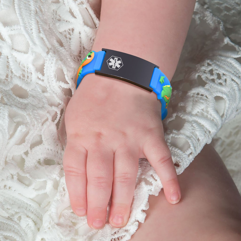 Custom Adjustable Silicone Kids Medical ID Bracelet-Blue & Black