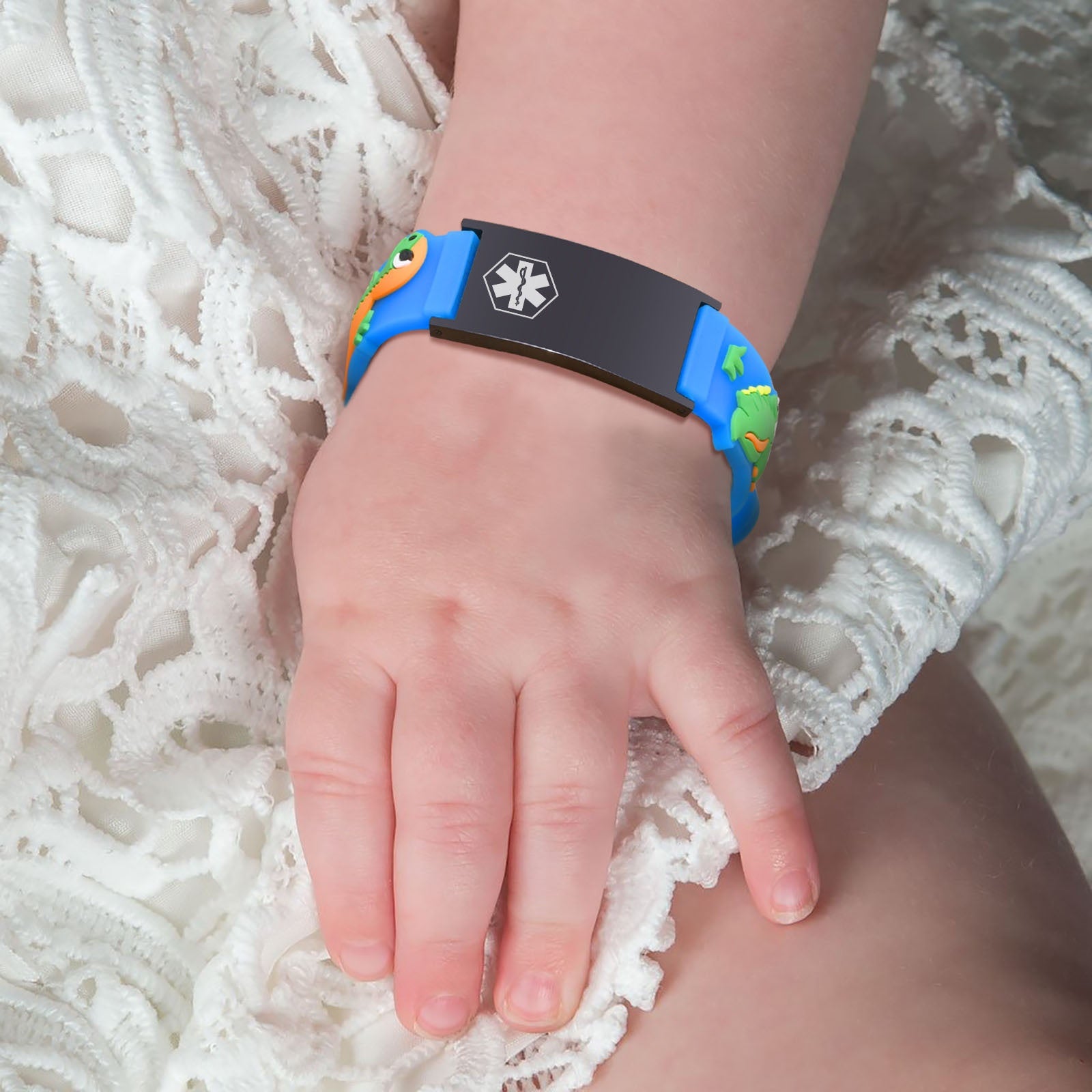 Custom Adjustable Silicone Kids Medical ID Bracelet-Blue & Black