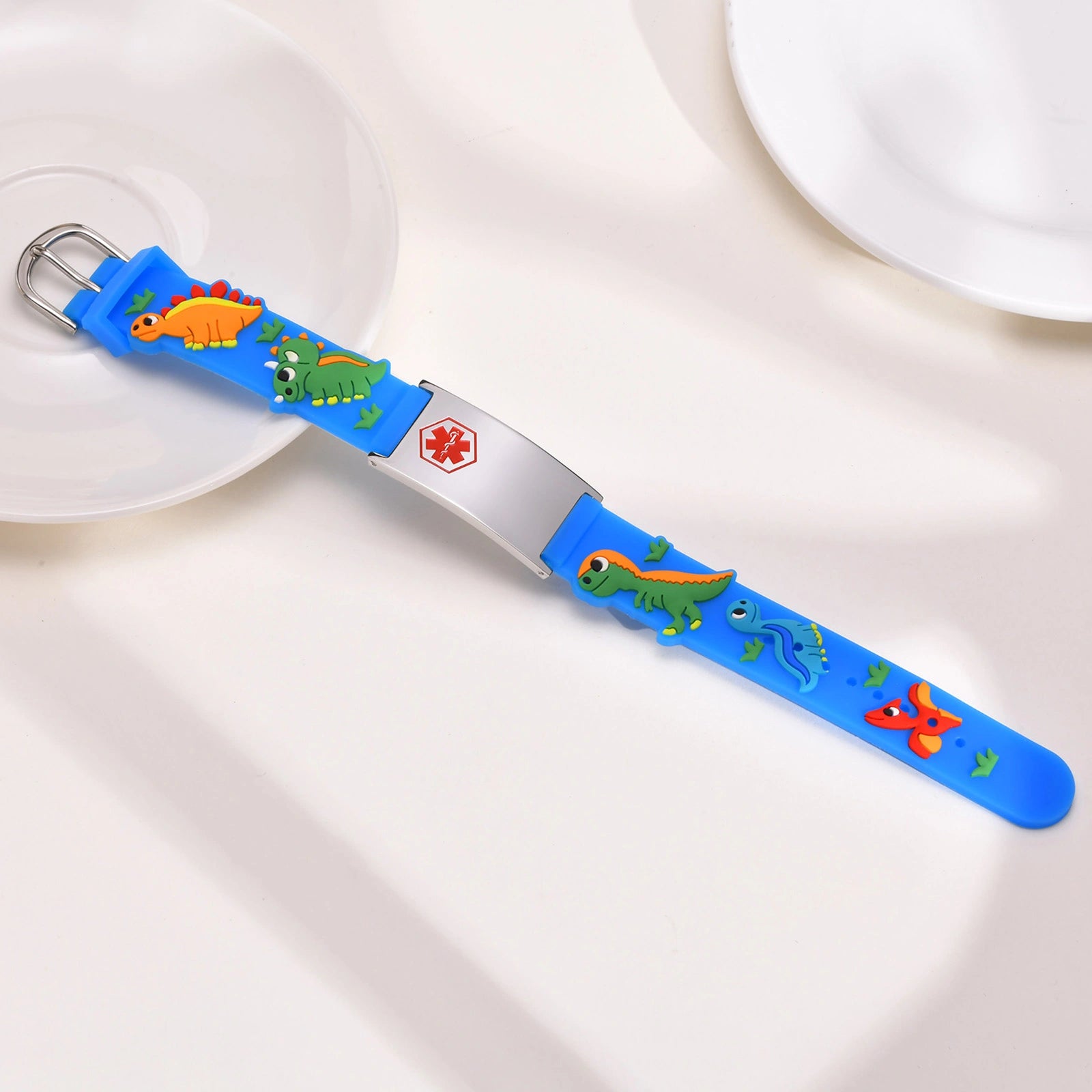 Custom Adjustable Silicone Kids Medical ID Bracelet - Blue & Silver