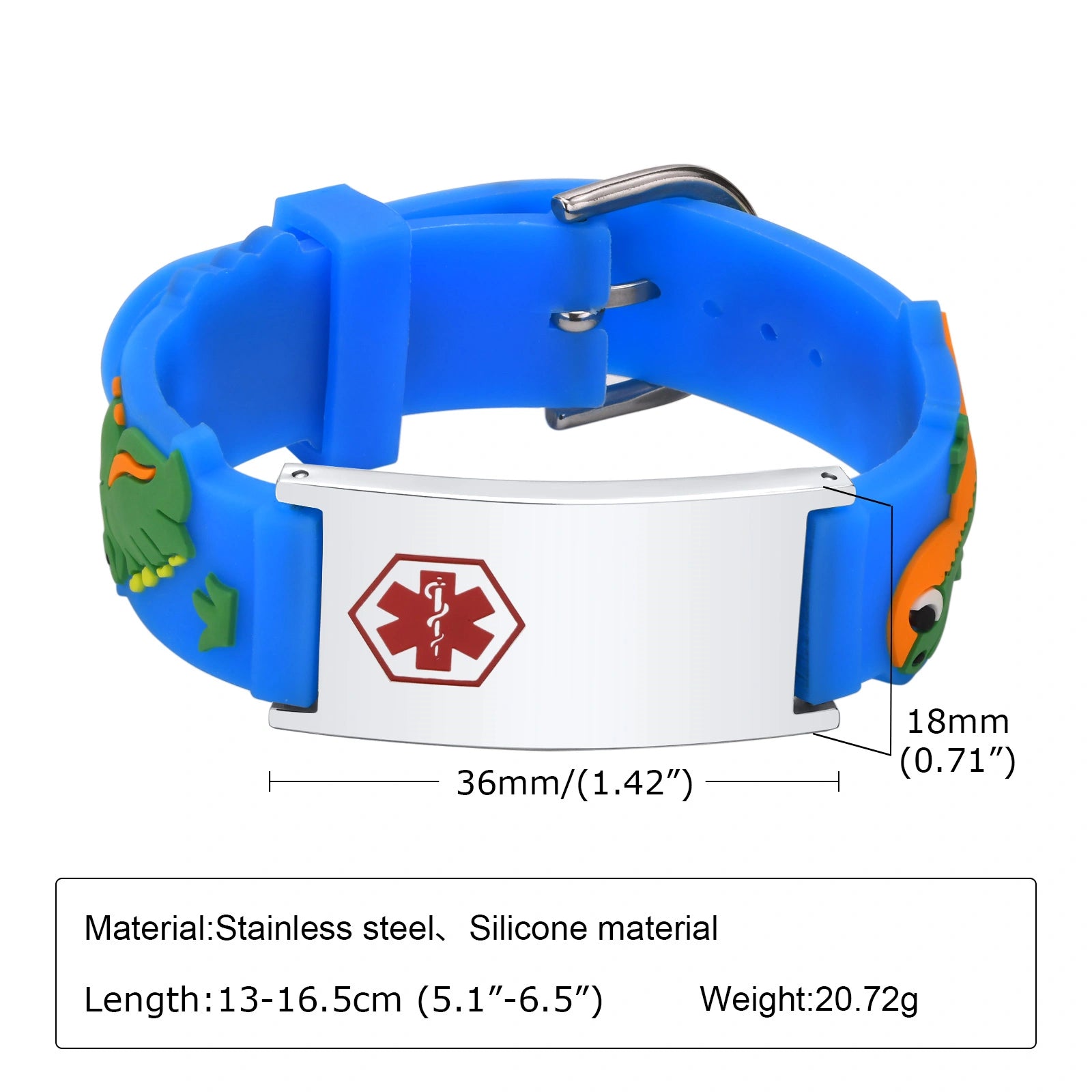 Custom Adjustable Silicone Kids Medical ID Bracelet - Blue & Silver