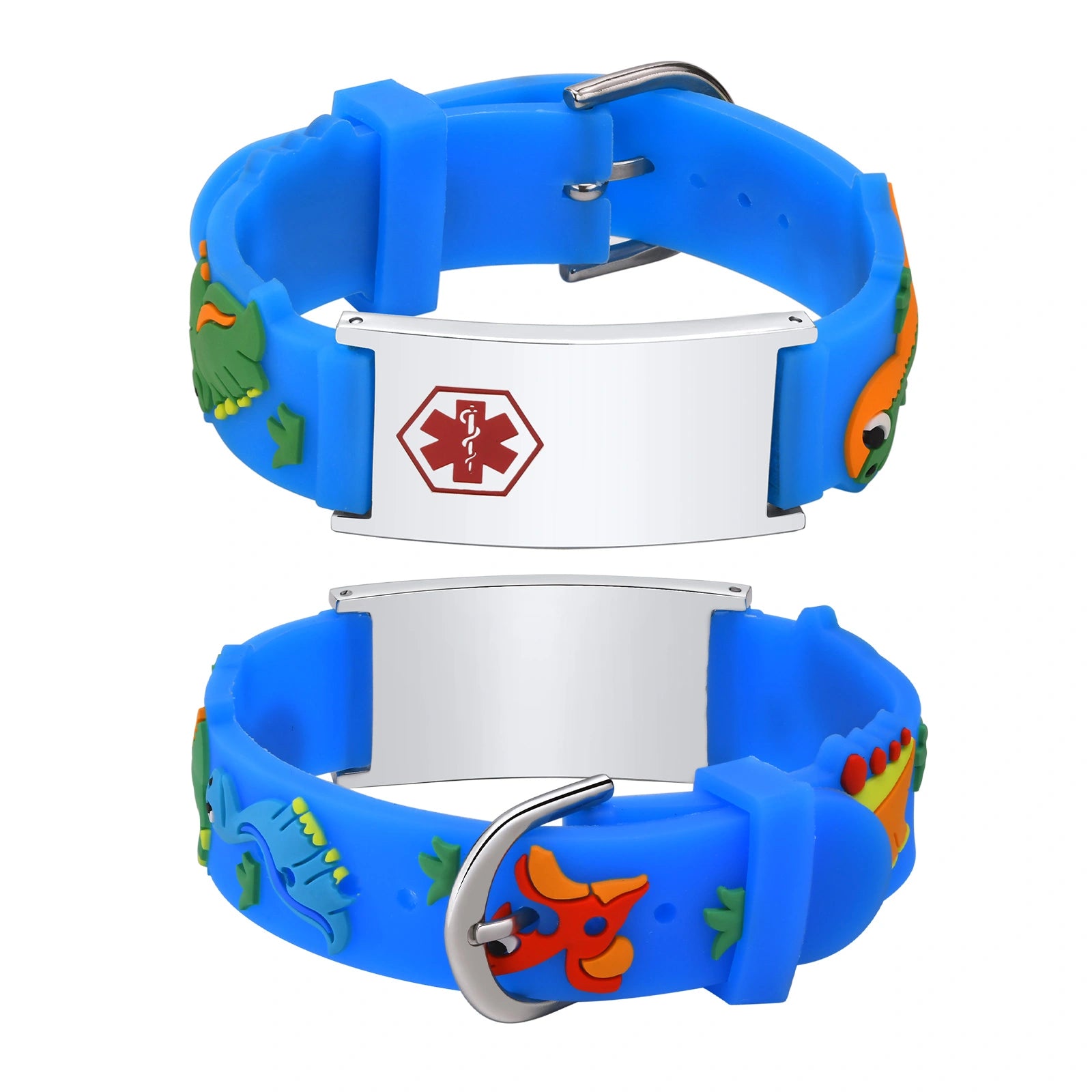 Custom Adjustable Silicone Kids Medical ID Bracelet - Blue & Silver