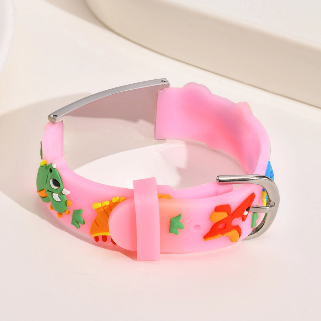Custom Adjustable Silicone Kids Medical ID Bracelet-Pink & Silver