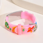 Custom Adjustable Silicone Kids Medical ID Bracelet-Pink & Silver