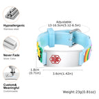 Kids Unicorn Medical ID Silicone Bracelet - Blue