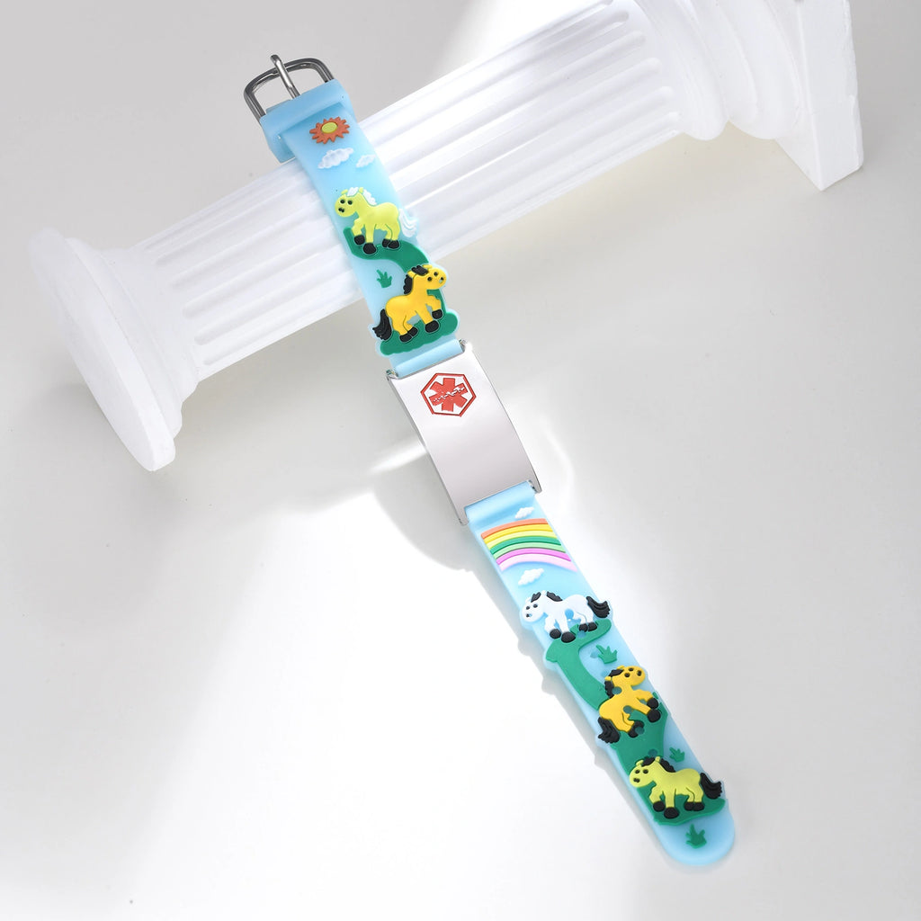 Kids Unicorn Medical ID Silicone Bracelet - Blue