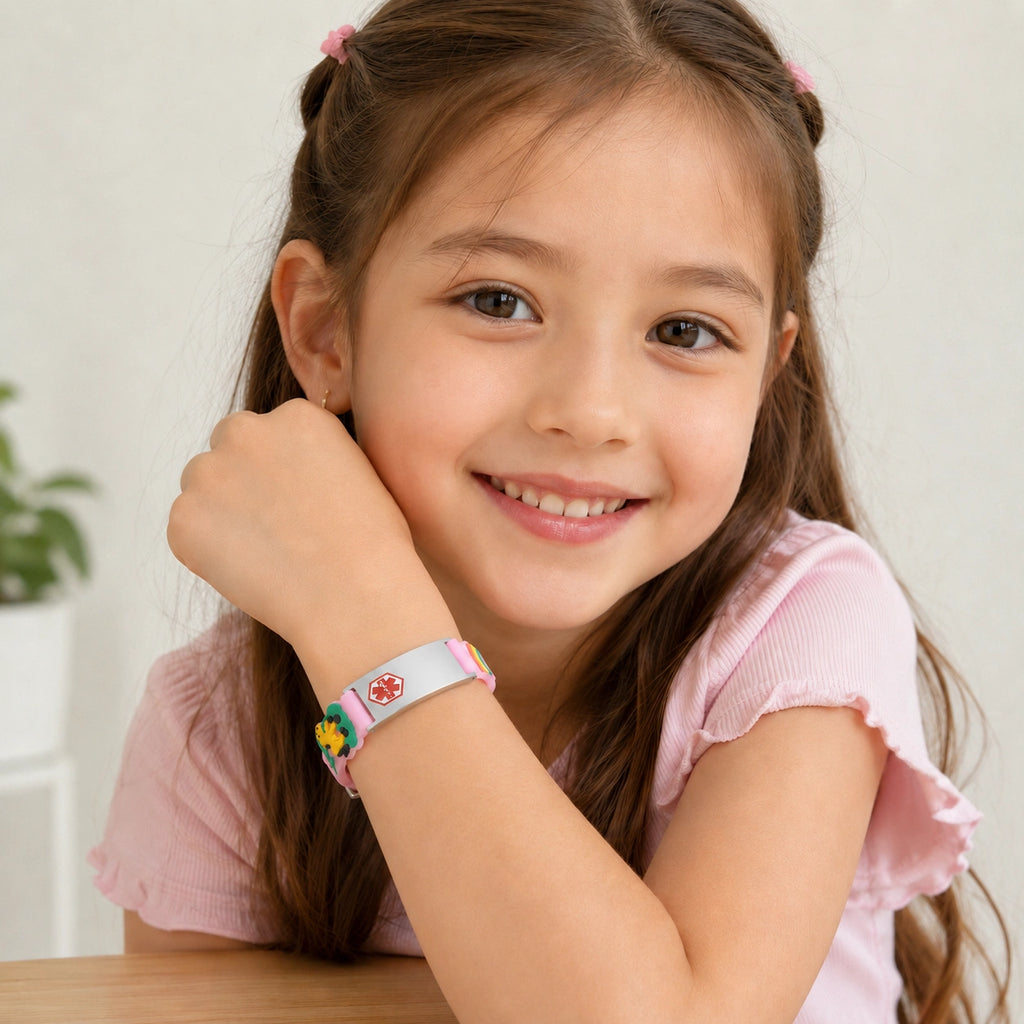 Kids Unicorn Medical ID Silicone Bracelet - Pink
