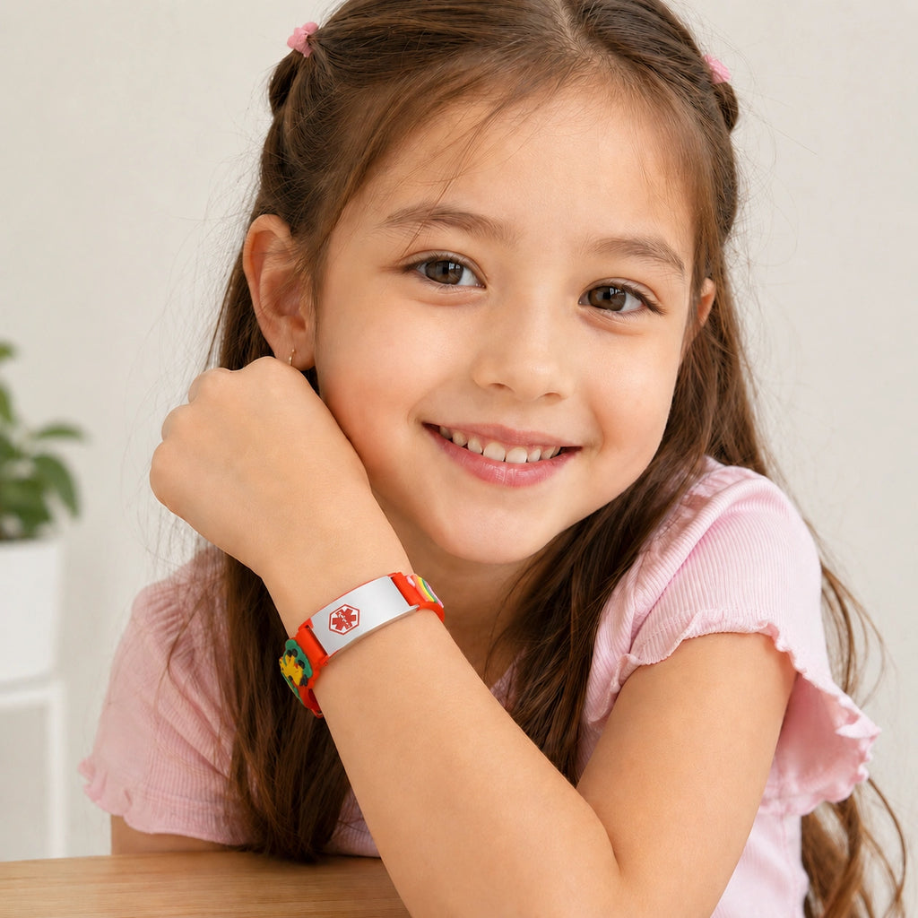 Kids Unicorn Medical ID Silicone Bracelet - Red