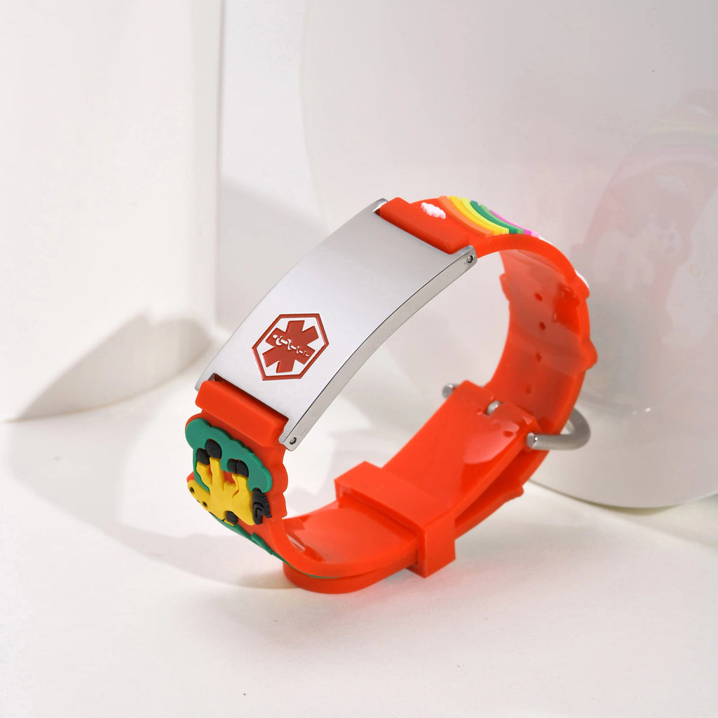 Kids Unicorn Medical ID Silicone Bracelet - Red