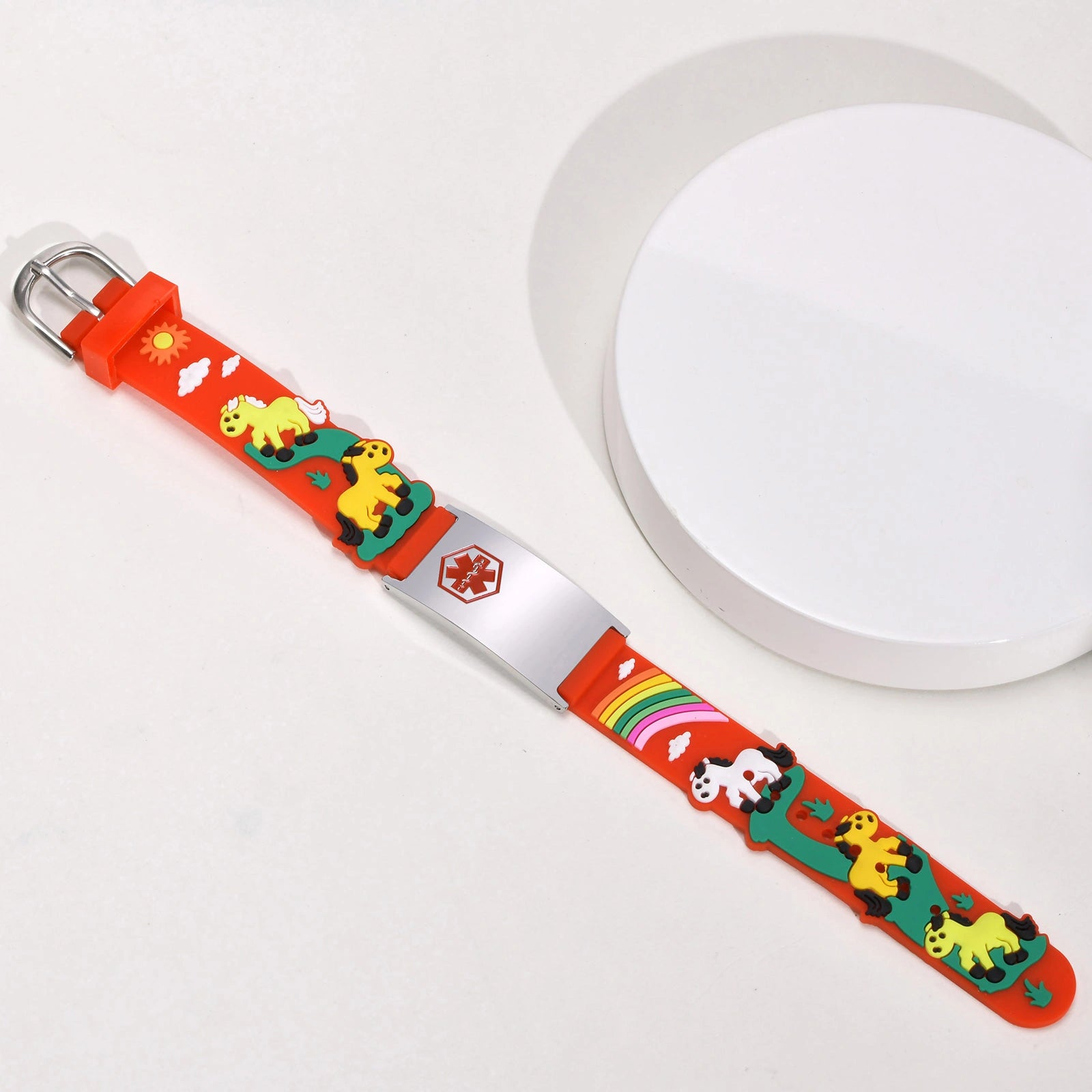 Kids Unicorn Medical ID Silicone Bracelet - Red