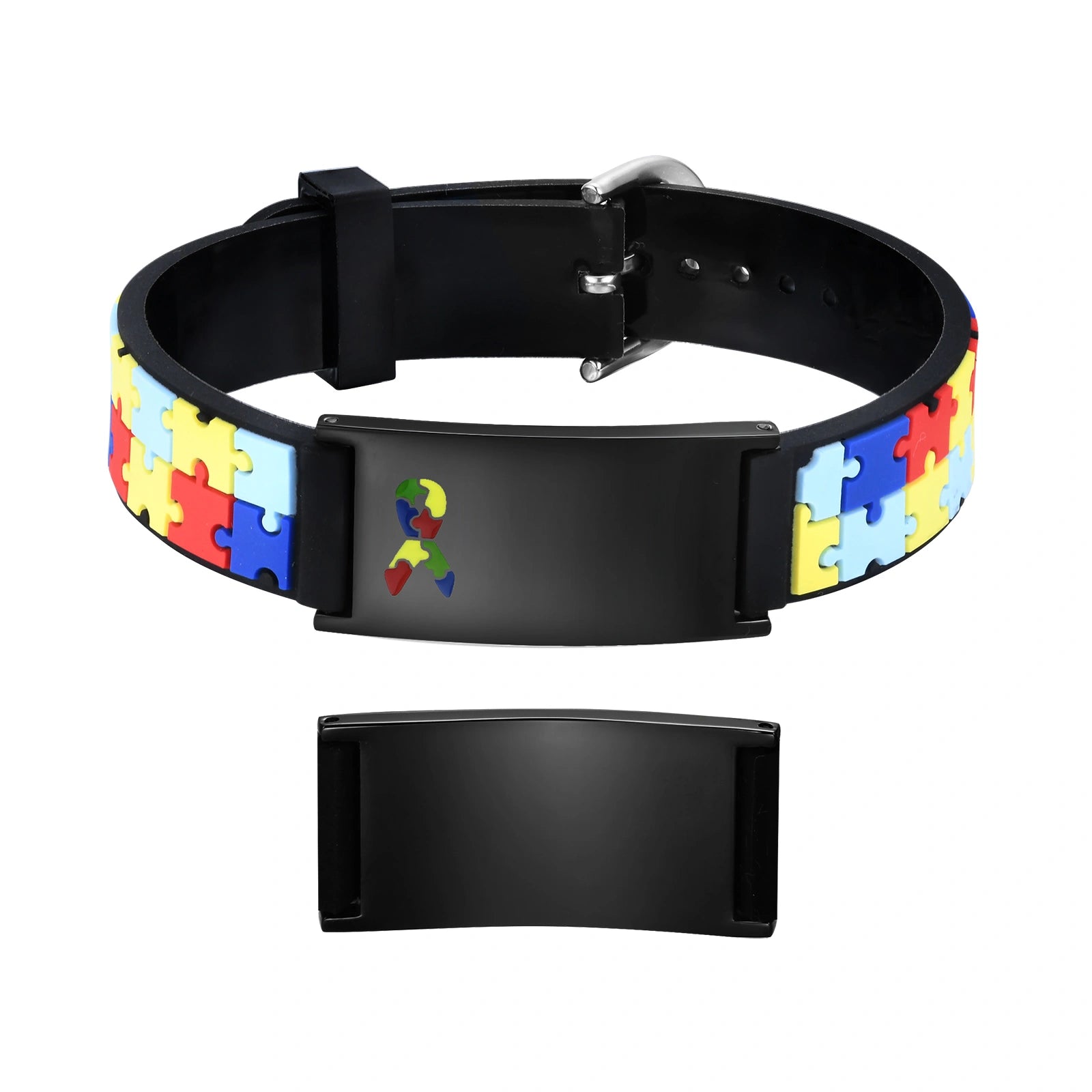 Personalized Teen Medical ID Bracelet with Colorful Puzzle Band