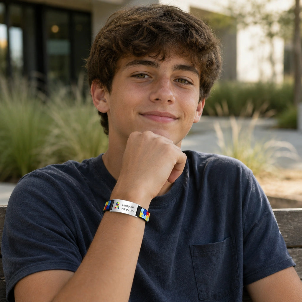 Personalized Teen Medical ID Bracelet with Colorful Puzzle Band