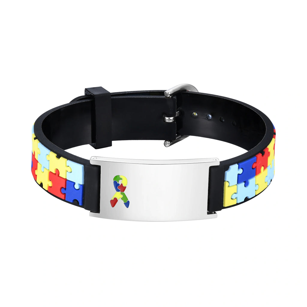 Personalized Teen Medical ID Bracelet with Colorful Puzzle Band