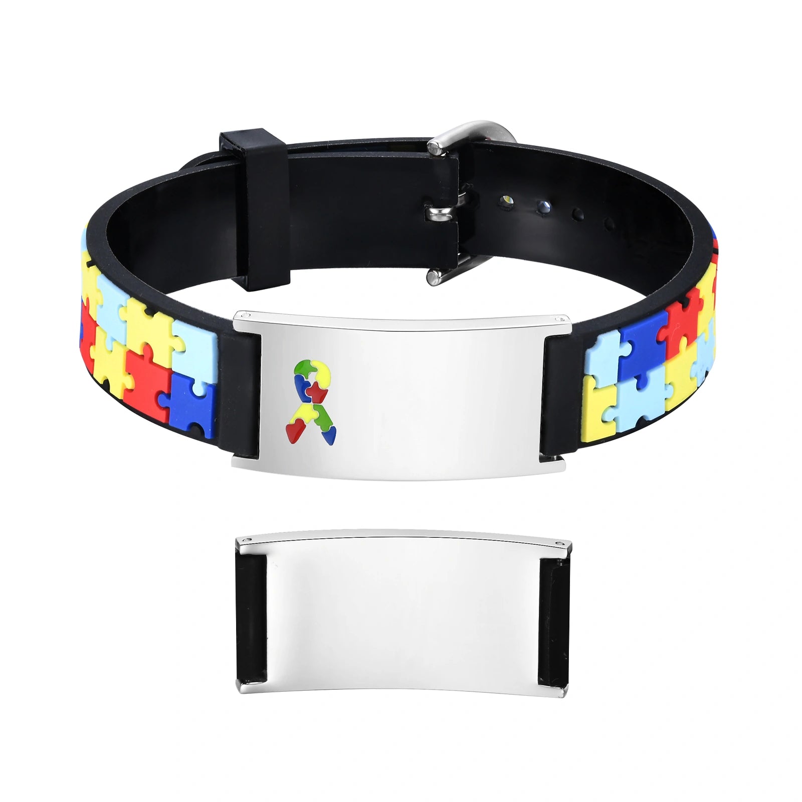 Personalized Teen Medical ID Bracelet with Colorful Puzzle Band