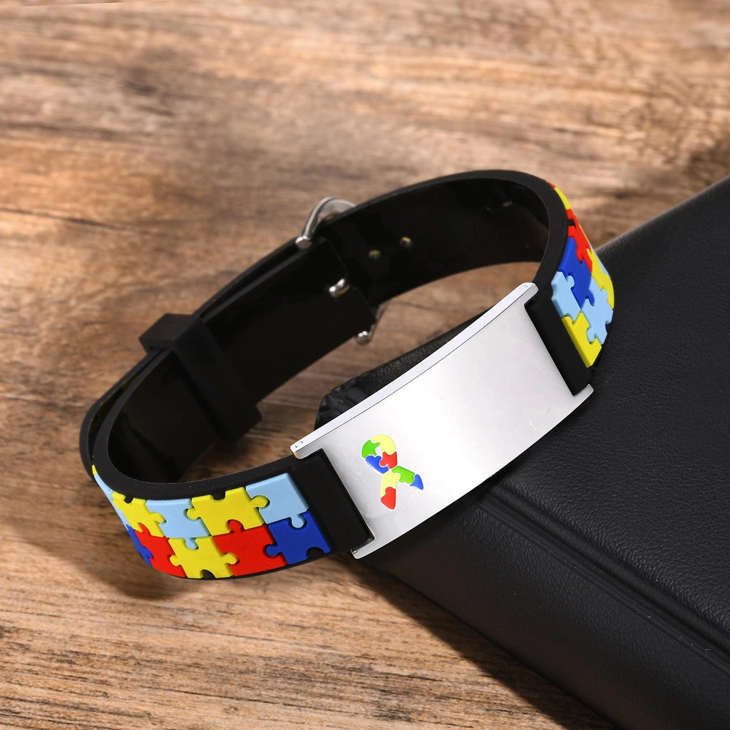 Personalized Teen Medical ID Bracelet with Colorful Puzzle Band
