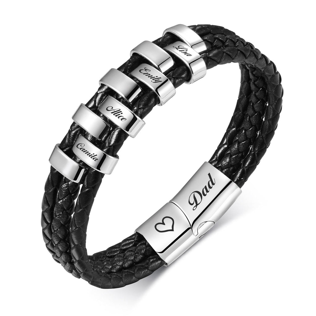 Personalized Woven Leather Bracelet for Dad