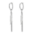 Feather Dangle Stainless Steel Hoop Earrings - No Piercing Required