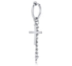 Cross Pendant Chain Stainless Steel Hoop Earrings-No Piercing Required