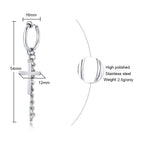 Cross Pendant Chain Stainless Steel Hoop Earrings-No Piercing Required