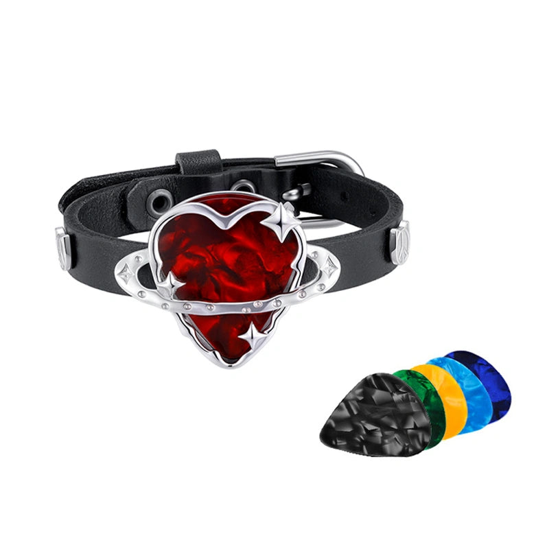 Music lover leather bracelet with pick holder