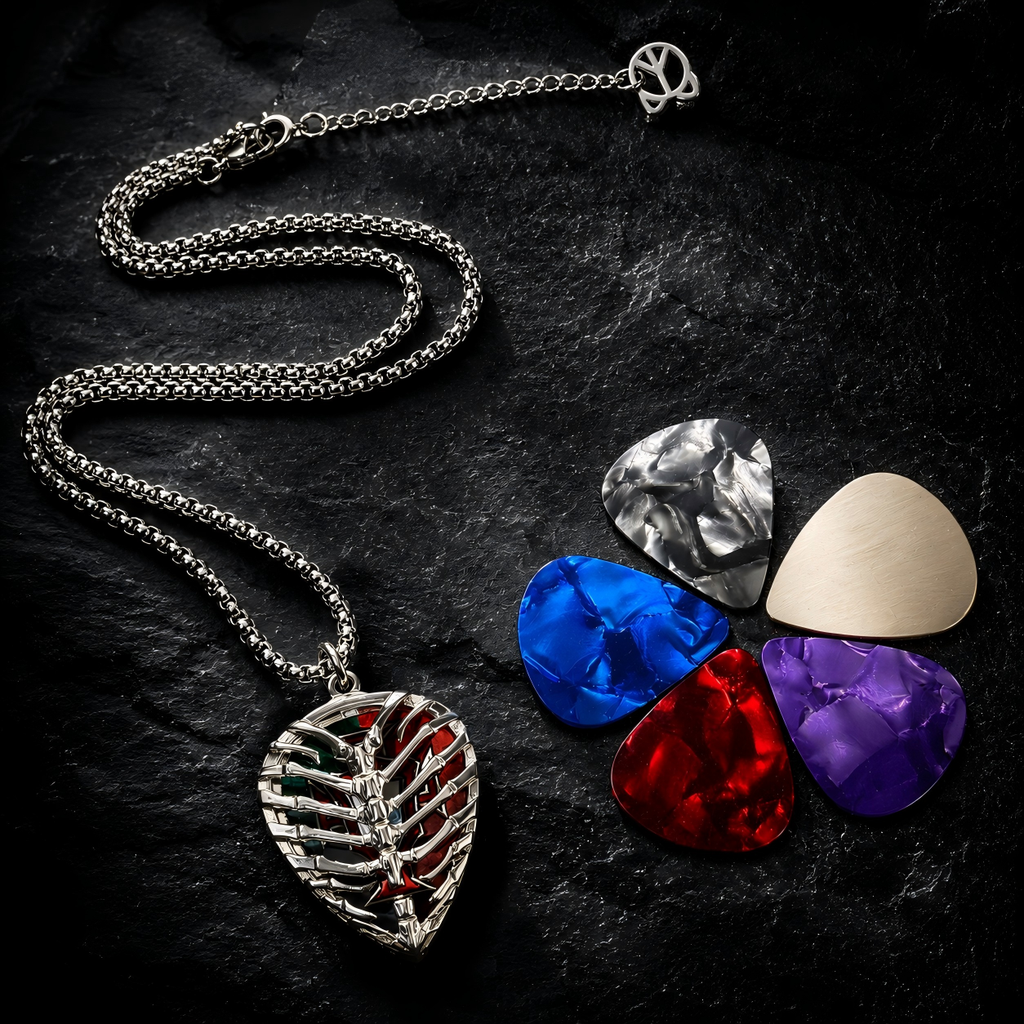 Skull Guitar Pick Holder Necklace for Guitarists