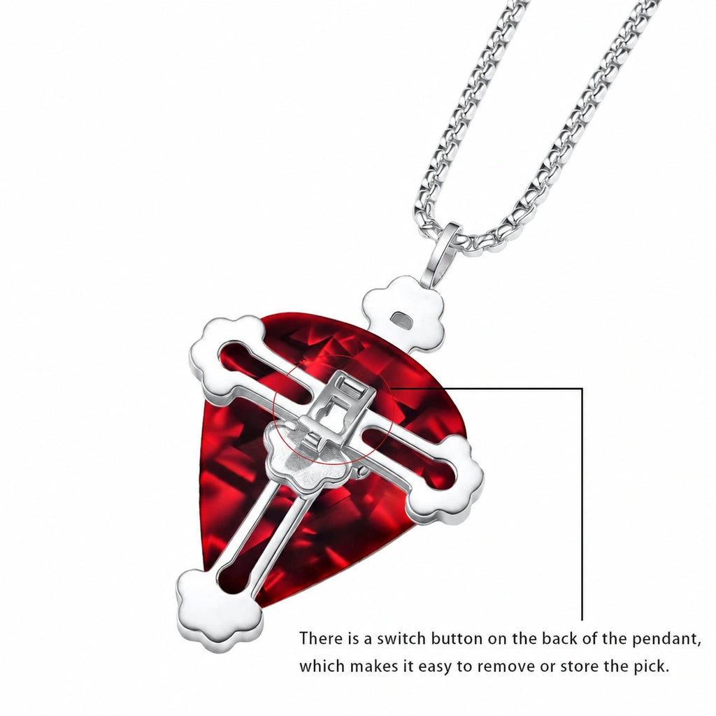 Cross-Shaped Guitar Pick Holder Stainless Steel Necklace