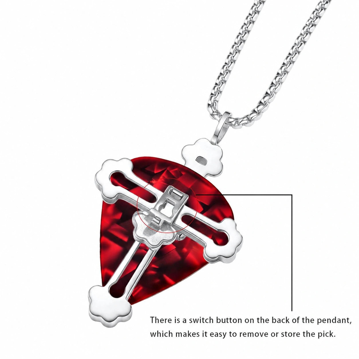 Cross-Shaped Guitar Pick Holder Stainless Steel Necklace