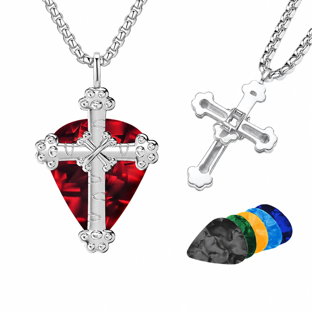 Cross-Shaped Guitar Pick Holder Stainless Steel Necklace