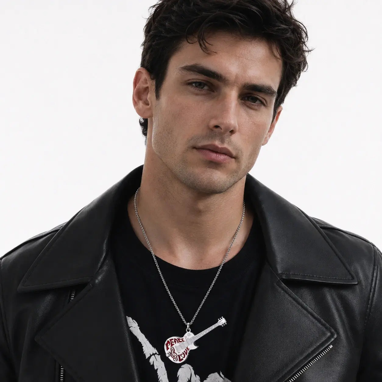 Guitar shaped pick holder pendant necklace
