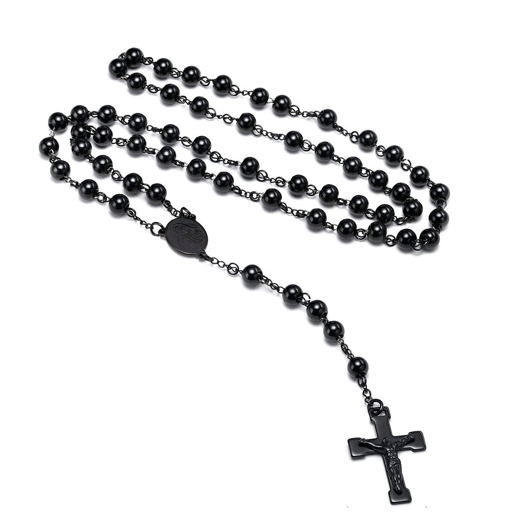Long Rosary Cross Pendant Necklace