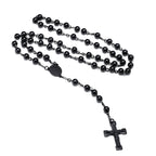 Long Rosary Cross Pendant Necklace