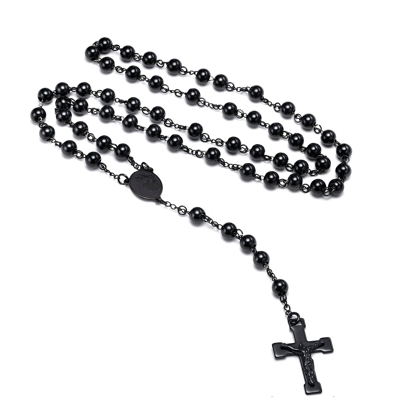 Long Rosary Cross Pendant Necklace