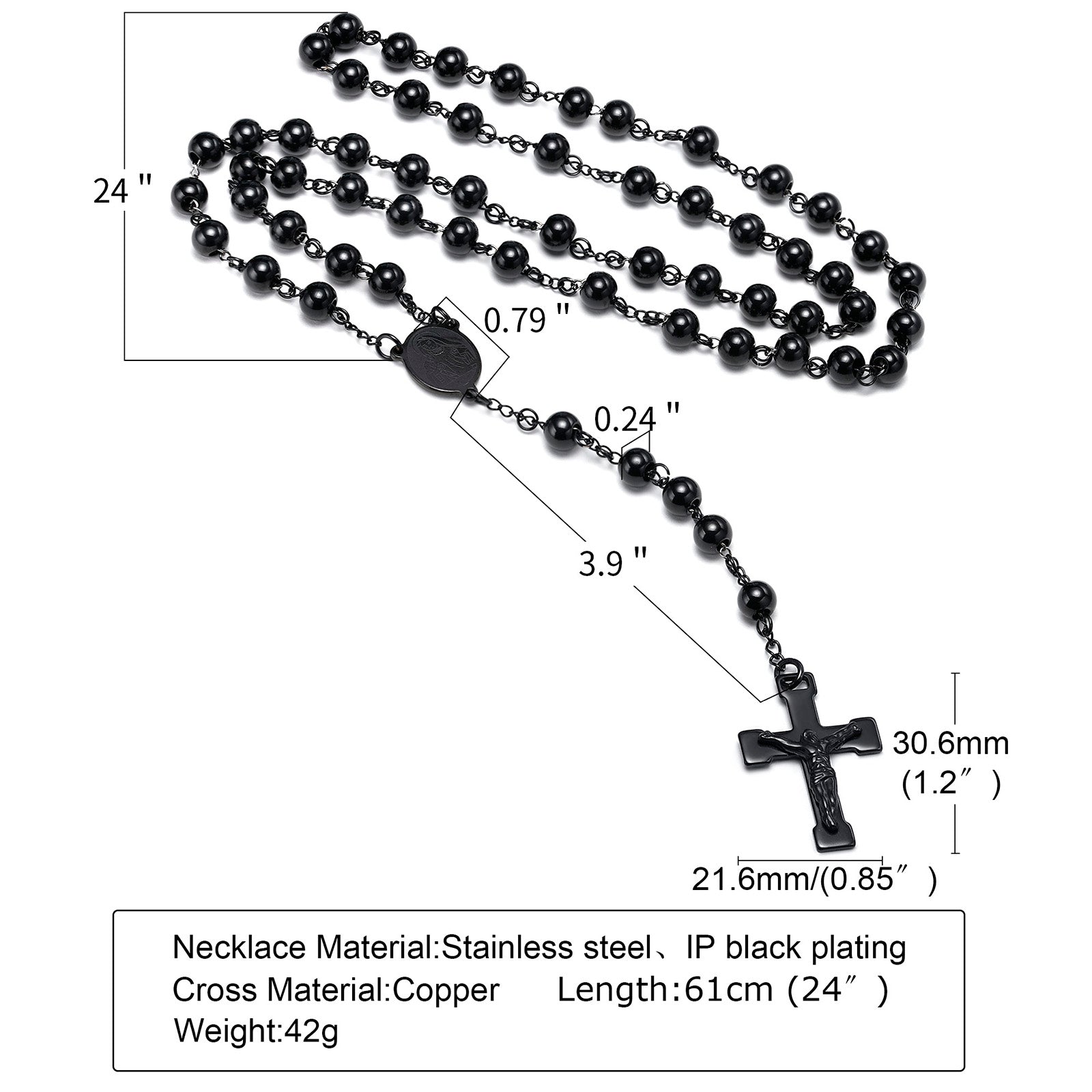 Long Rosary Cross Pendant Necklace