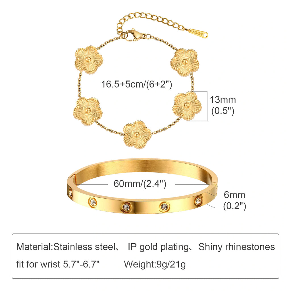 Gold Tone Diamond-Cut Floral 2-Piece Bracelet Set