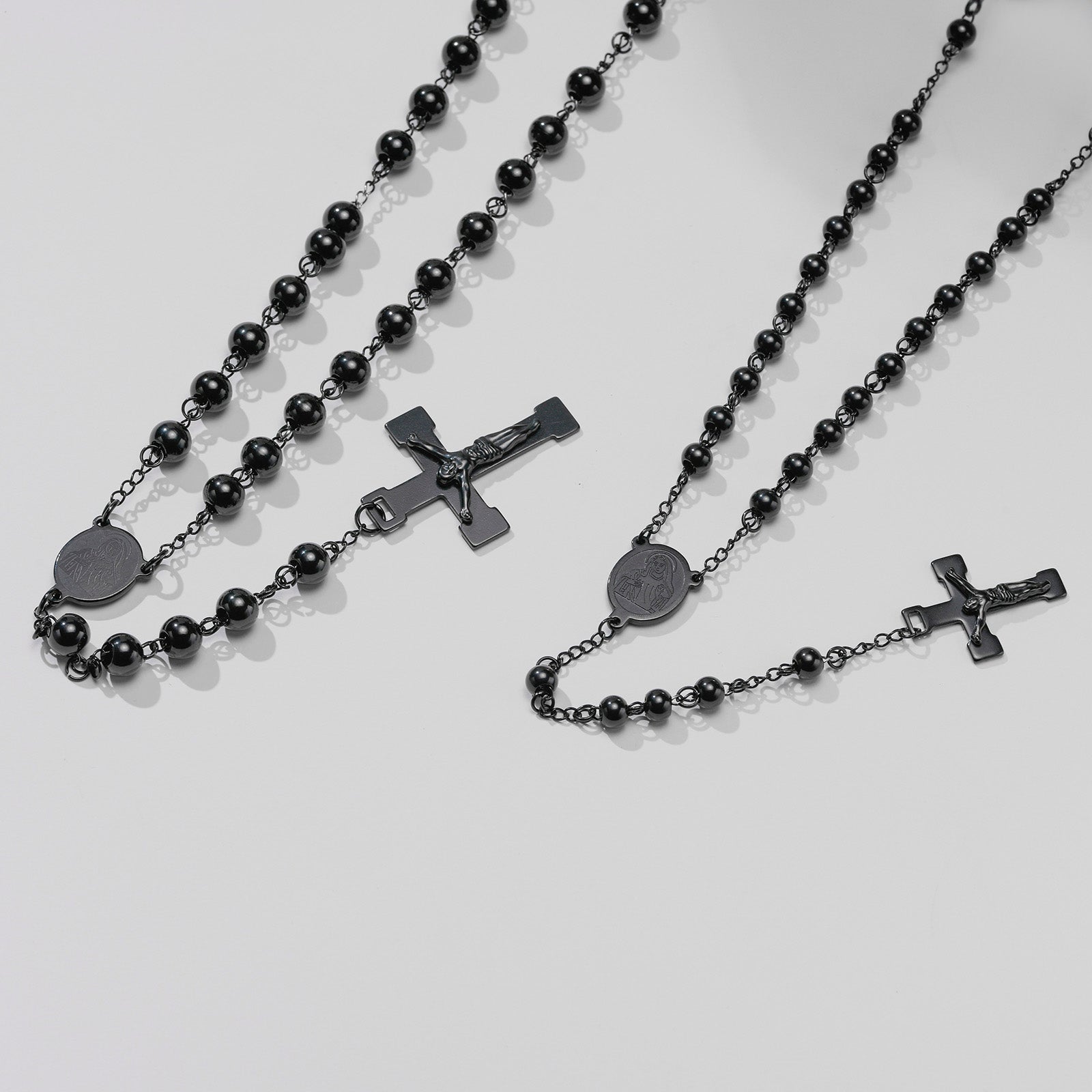 Long Rosary Cross Pendant Necklace